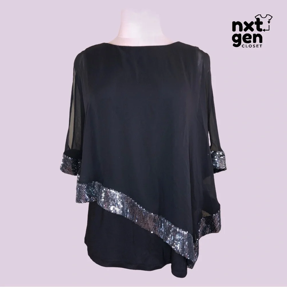 🔥NWT🔥 MSK Women’s Sequined Asymmetrical Blouse - Picture 2 of 7